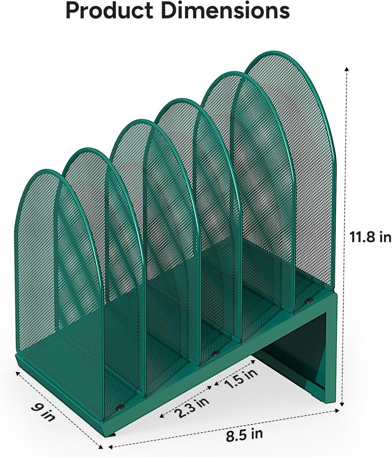 OUTIOE 5-Section Desk File Organizer, Metal Mesh Folder Organizer for Documents, Mail & Office Papers (Green) - Image 4